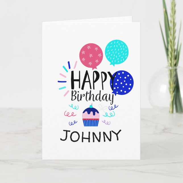 Carte Cupcake & Balloons Joyeux texte d'anniversaire - (Devant)