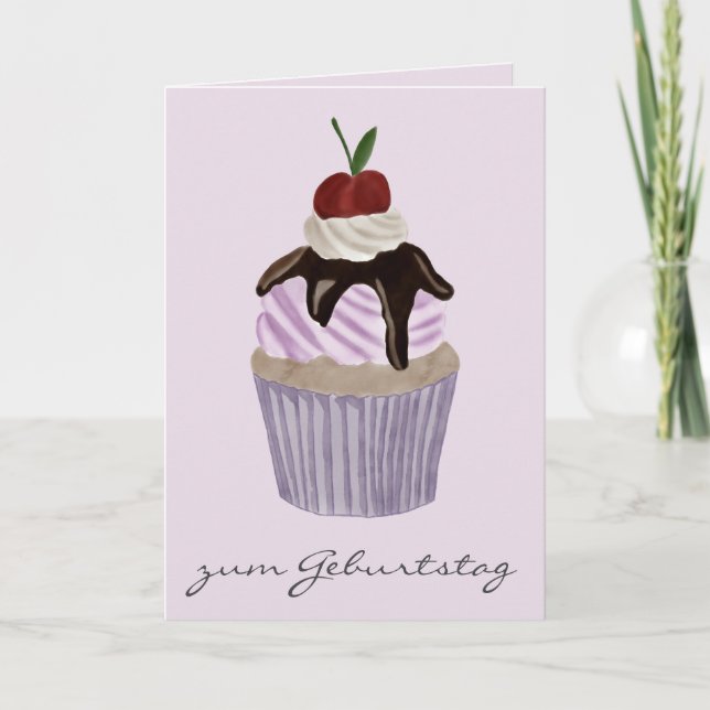 Carte Cupcake cerise d'anniversaire allemand (Devant)