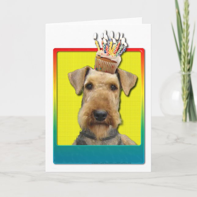 Carte Cupcake d'anniversaire - Airedale (Devant)