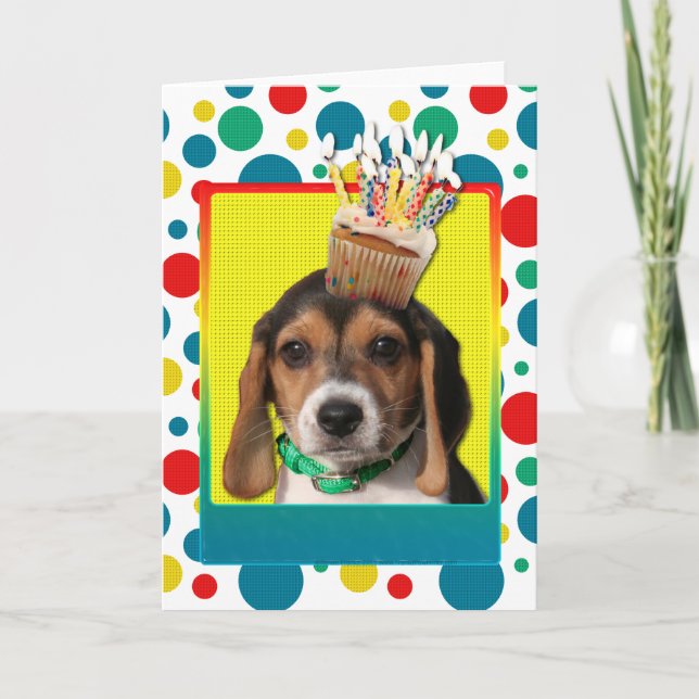 Carte Cupcake d'anniversaire - Chiot Beagle - Chloe (Devant)