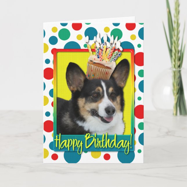 Carte Cupcake d'anniversaire - Corgi (Devant)