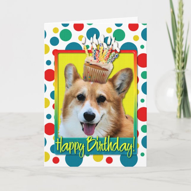 Carte Cupcake d'anniversaire - Corgi - Owen (Devant)