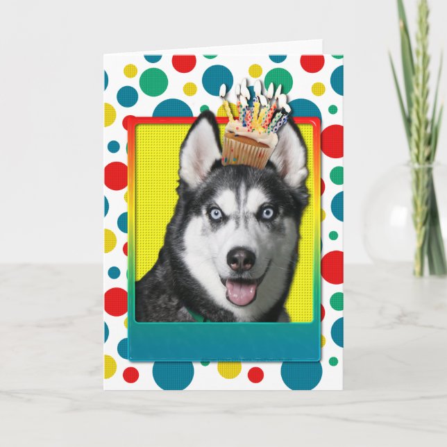 Carte Cupcake d'anniversaire - Husky de Sibérie (Devant)