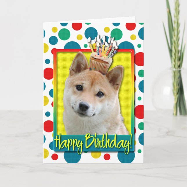 Carte Cupcake d'anniversaire - Shiba Inu (Devant)