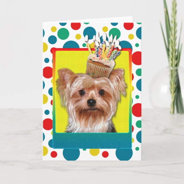 Carte Cupcake d'anniversaire - Yorkshire Terrier (Devant)