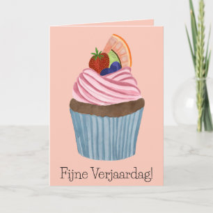 Carte Cupcake de fruits d'anniversaire néerlandais