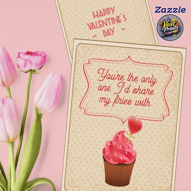 Carte Cupcake Mignon Vintage Drôle Mari Saint-Valentin (Vintage Cute Cupcake Funny Husband Valentine's Day Card)
