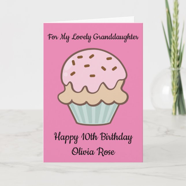 Carte Cupcake rose 10e Joyeux anniversaire petite-fille (Devant)