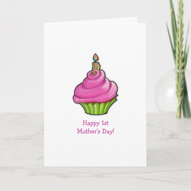 Carte Cupcake rose et vert 1ère fête des mères (Devant)