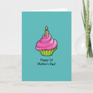 Carte Cupcake rose & vert aqua 1ère fête des mères