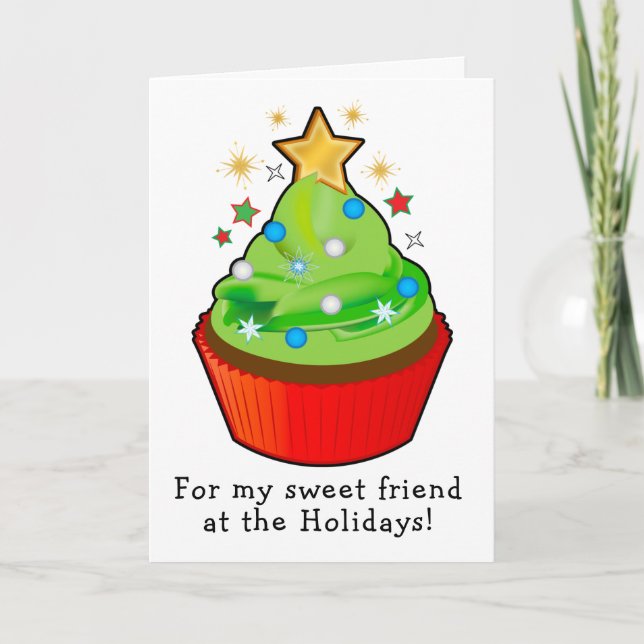 Carte Cupcake sapin de Noël surmonté de Star Friend (Devant)