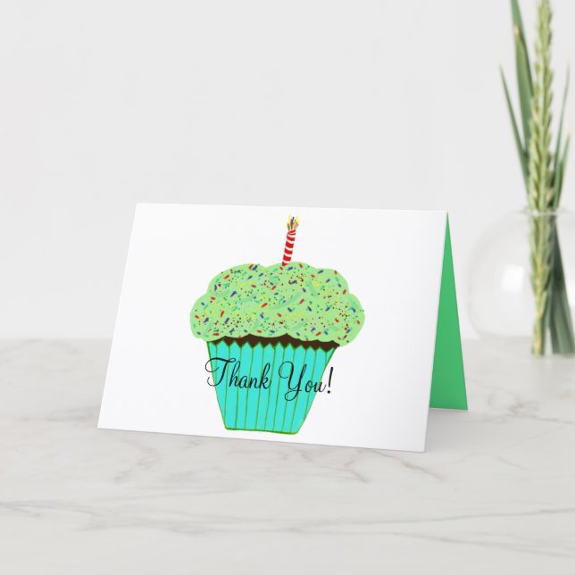 Carte Cupcake vert Merci d'anniversaire (Devant)