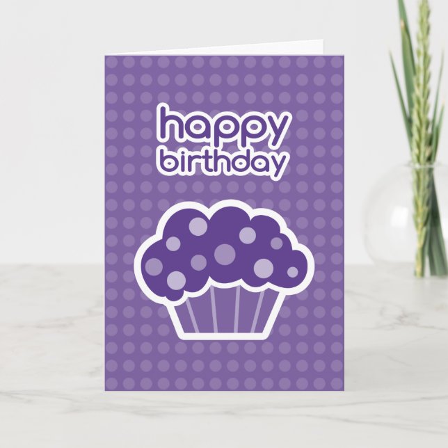 Carte cupcake violet d'anniversaire heureux (Devant)