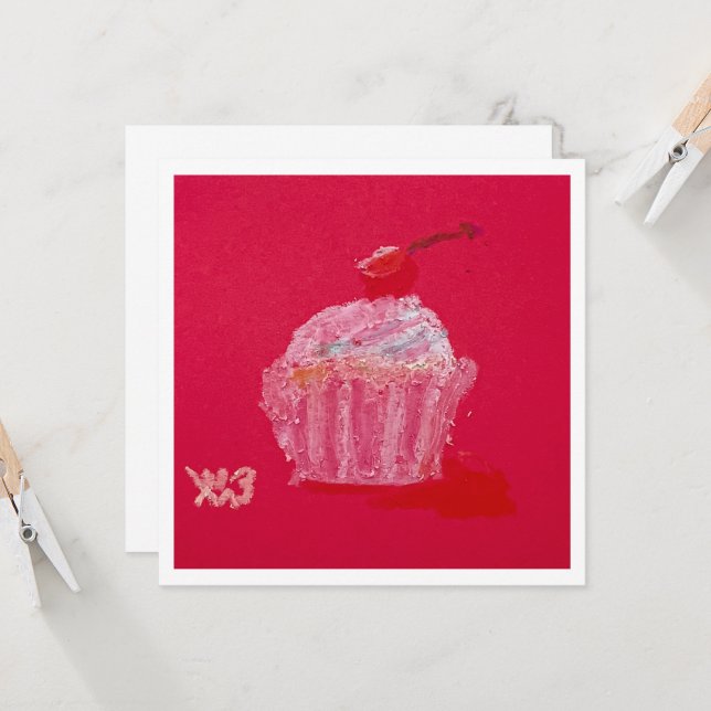 Carte Cupcake with strawberry Frosting (Devant/Arrière en situation)