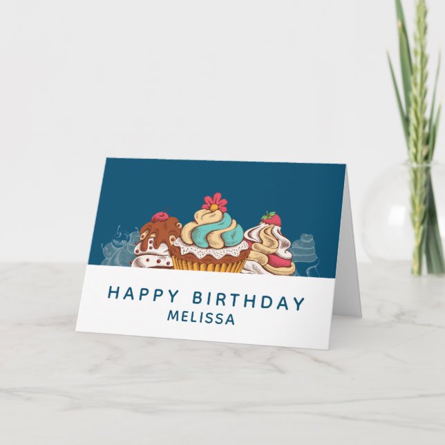 Carte Cupcakes de style rétro Sweet Dessert Anniversaire (Devant)