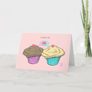 Carte Cupcakes in Love ChocoCustardPinkBlue Valentine