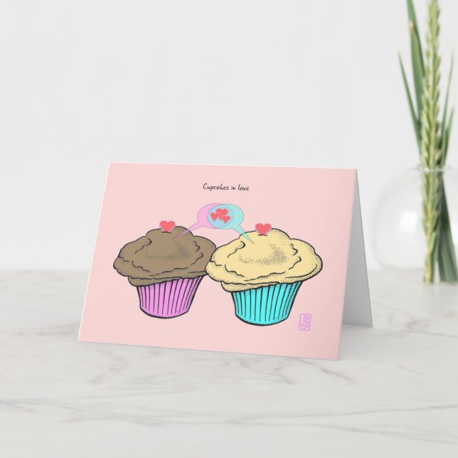 Carte Cupcakes in Love ChocoCustardPinkBlue Valentine (Devant)