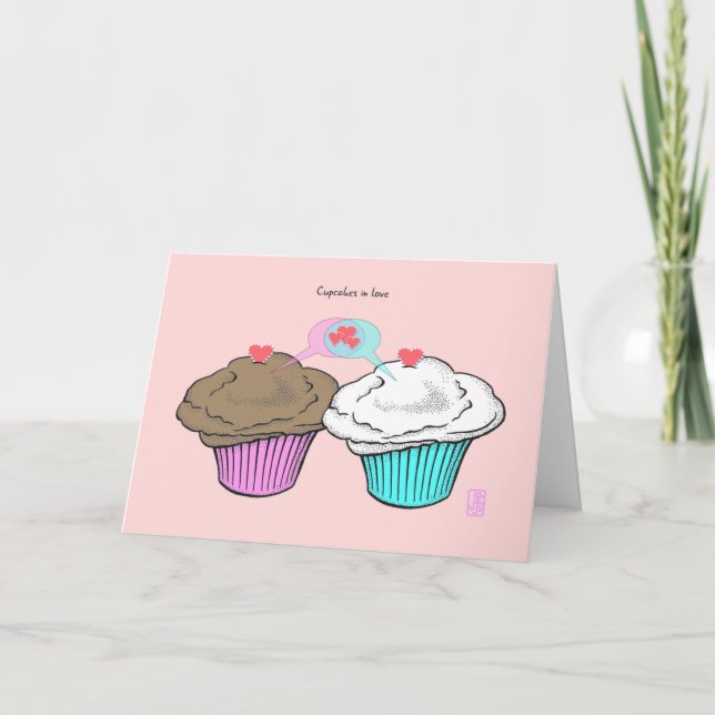 Carte Cupcakes in Love ChocoVanillaRoseBleu Valentin (Devant)