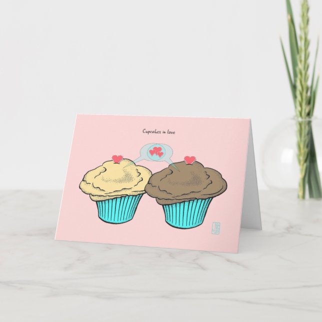 Carte Cupcakes in Love CustardChocoBlueValentine (Devant)