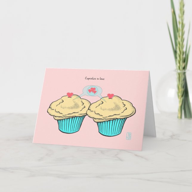 Carte Cupcakes in Love CustardCustardBlueValentine (Devant)