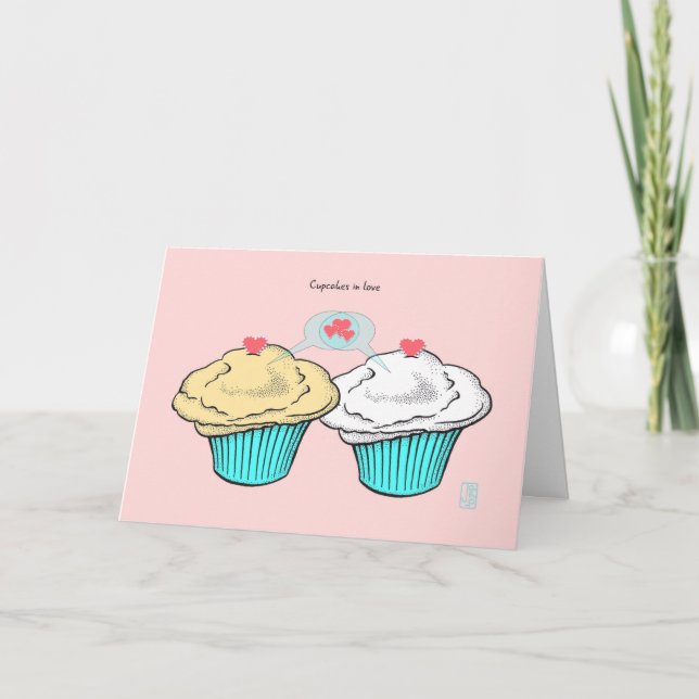 Carte Cupcakes in Love CustardVanillaBlueValentine (Devant)