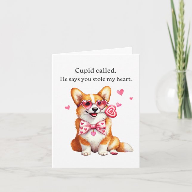 Carte Cupid Called – Funny Corgi Valentine’s Day Card (Devant)