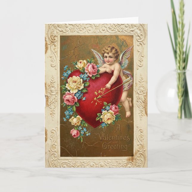 Carte Cupid Heart Roses Vintage Card (Devant)