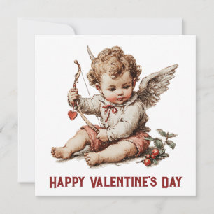Carte Cupidon Vintage avec Arc en Forme de Coeur