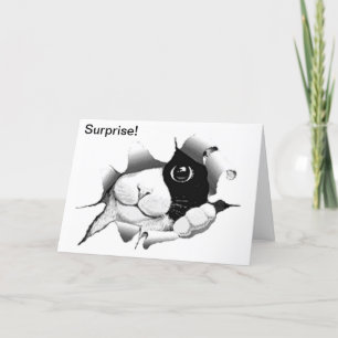 Carte Curieux chat noir et blanc Anniversaire Surprise