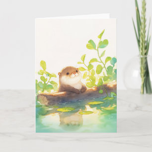 Carte Curieux loutre au bord de l'eau