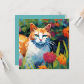 Carte Curious Cat In the Garden Greeting Card