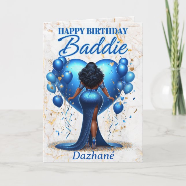 Carte Curvy African American Woman Blue Glam Anniversair (Devant)