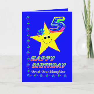 Carte Custom 5th Birthday Stars for Great Granddaughter
