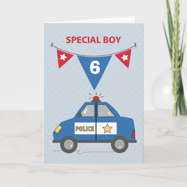 Carte Custom Age Special Boy 6th Birthday Police Car (Devant)