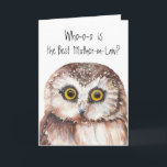 Carte Custom Best Mother-in-Law Cute Owl Humor<br><div class="desc">Custom Best Mother-in-Law Birthday Cute Owl Humor. Customize with your own personal greeting</div>