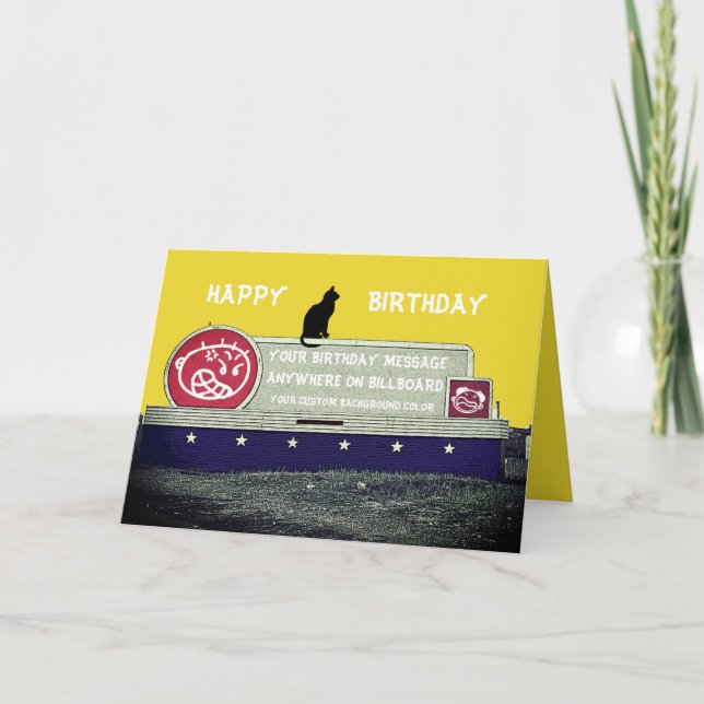 CARTE CUSTOM BIRTHDAY BILLBOARD W/ SITTING BLACK CAT (Devant)