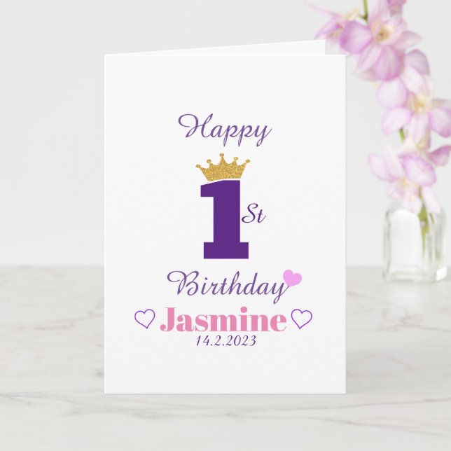 Carte Custom Cute Elegant White Baby Happy 1er Anniversa (Orchidée)