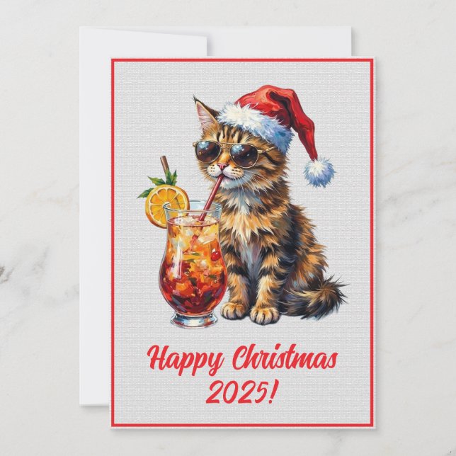 Carte Custom Digital Christmas Cool Cat Cocktail Xmas (Devant)
