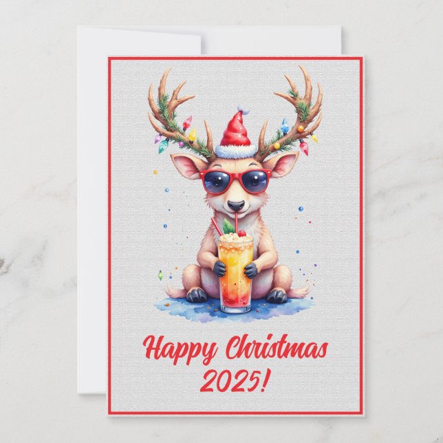 Carte Custom Digital Christmas Reindeer Cocktail Xmas (Devant)