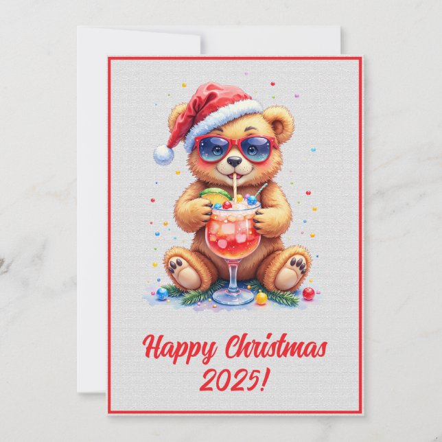 Carte Custom Digital Christmas Teddy Bear Cocktail Xmas (Devant)