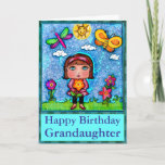 Carte Custom Girl & Flower Art Birthday Greeting Card<br><div class="desc">A pretty and bold card,  that is perfect for wishing your sweet,  grandaughter a happy birthday. ©Jamie Wogan Edwards</div>
