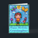 Carte Custom Girl & Flower Art Birthday Greeting Card<br><div class="desc">A pretty and bold card,  that is perfect for wishing your sweet,  grandaughter a happy birthday. ©Jamie Wogan Edwards</div>