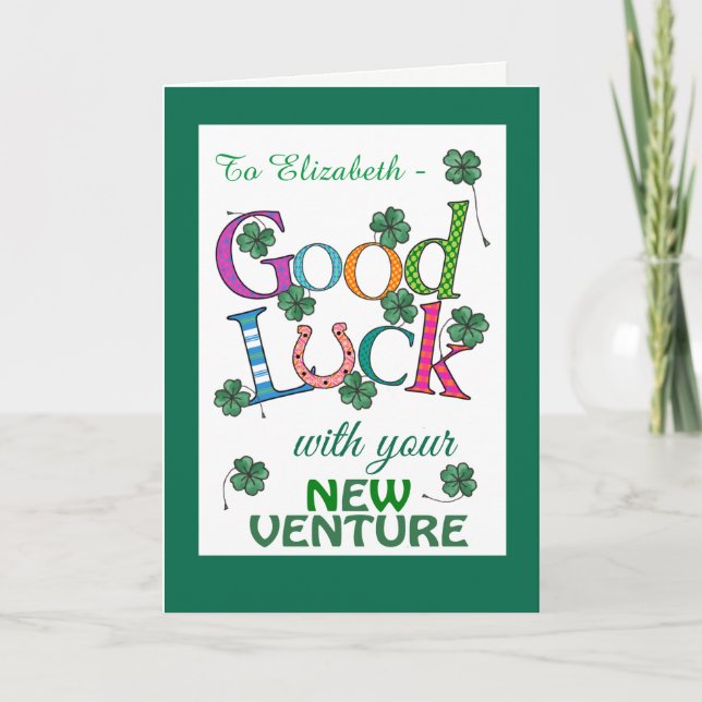 Carte Custom Good Luck New Venture Clover à quatre feuil (Devant)