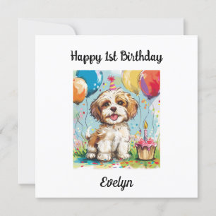 Carte Custom Happy 1er Anniversaire Félicitations, Chiot