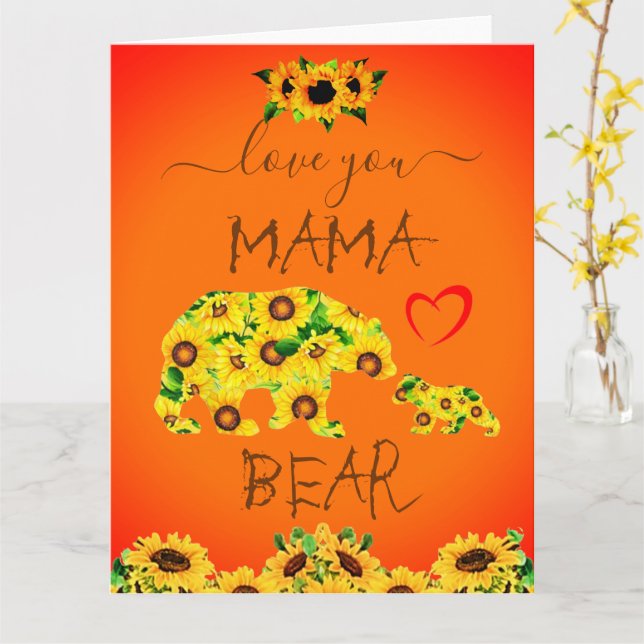 Carte Custom MAMA BEAR Sunflower Maman Anniversaire Fête (Fleur jaune)