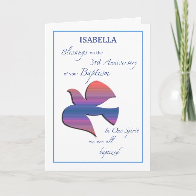 Carte Custom Name and Year Third Anniversary of Baptism (Devant)