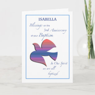 Carte Custom Name and Year Third Anniversary of Baptism