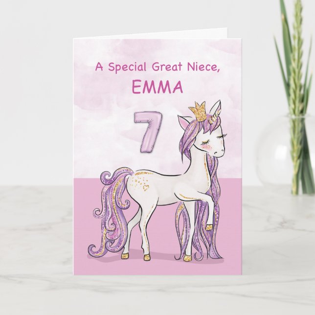 Carte Custom Name Great Niece 7th Birthday Pink Horse (Devant)