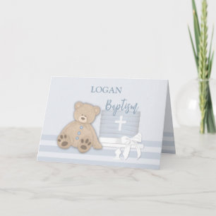 Carte Custom Name, Logan, Blue Baptism Cake Teddy Bear