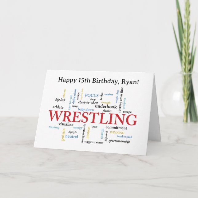 Carte Custom Name Wrestling Birthday Word Cloud (Devant)
